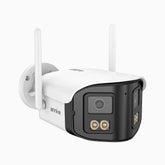 WCD400P - 4MP trådlös Wi-Fi-övervakningskamera med dubbla objektiv för utomhusbruk, 170° ultravidvinkel, Wi-Fi 2,4/5 GHz med dubbla band, färgnattseende, tvåvägsljud, molnlagring och lokal lagring upp till 256 GB, kompatibel med Alexa