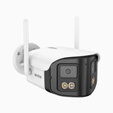 WCD400P - 4MP trådlös Wi-Fi-övervakningskamera med dubbla objektiv för utomhusbruk, 170° ultravidvinkel, Wi-Fi 2,4/5 GHz med dubbla band, färgnattseende, tvåvägsljud, molnlagring och lokal lagring upp till 256 GB, kompatibel med Alexa