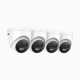 C500P - 4-pack 3K PoE IP-övervakningskameror för utomhusbruk med Dual-Light, färg- och IR-nattseende, 3072 × 1728 vid 20 bps, person- och fordonsdetektering, tvåvägsljud, IP67