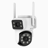 WCD220 - 4MP trådlös Wi-Fi-övervakningskamera med dubbla objektiv för utomhusbruk, 355° panorering och 90° tilt, 2,4 GHz Wi-Fi, persondetektering, smart Dual-Light-nattseende, aktiv siren, tvåvägsljud, kompatibel med Alexa