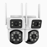 WCD220 - 4MP trådlös Wi-Fi-övervakningskamera med dubbla objektiv för utomhusbruk, 355° panorering och 90° tilt, 2,4 GHz Wi-Fi, persondetektering, smart Dual-Light-nattseende, aktiv siren, tvåvägsljud, kompatibel med Alexa