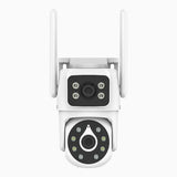 WCD400 - 4MP trådlös Wi-Fi-övervakningskamera med dubbla objektiv för utomhusbruk, Wi-Fi 2,4/5 GHz med dubbla band, 350° panorering och 90° tilt, smart Dual-Light-nattseende, rörelsedetektering, tvåvägsljud, kompatibel med Alexa