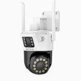 WCD600 - 6MP UHD trådlös Wi-Fi-övervakningskamera med dubbla objektiv för utomhusbruk, röda och blå varningsljus samt siren, smart Dual-Light-nattseende, tvåvägsljud, 300° panorering och 90° tilt, kompatibel med Alexa