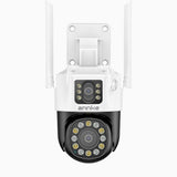 WCD600 - 6MP UHD trådlös Wi-Fi-övervakningskamera med dubbla objektiv för utomhusbruk, röda och blå varningsljus samt siren, smart Dual-Light-nattseende, tvåvägsljud, 300° panorering och 90° tilt, kompatibel med Alexa