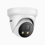 C800X - 4K PoE IP-övervakningskamera för utomhusbruk, 1/1,8" BSI-sensor, f/1,6 bländare (0,003 lux), siren och blixtljuslarm, tvåvägsljud, person- och fordonsdetektering, områdesskydd, hölje helt i metall