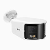 FCD800 - 4K 8 MP PoE-övervakningskamera med dubbla objektiv, sömlös 180° panoramavy, 77° vertikalt synfält, smart färgnattseende, aktiv avskräckning och tvåvägsljud