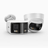FCD800 - 2-Pack 4K 8 MP PoE-övervakningskamera med dubbla objektiv, sömlös 180° panoramavy, 77° vertikalt synfält, smart färgnattseende, aktiv avskräckning och tvåvägsljud