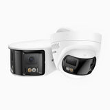 FCD800 - 2-Pack 4K 8 MP PoE-övervakningskamera med dubbla objektiv, sömlös 180° panoramavy, 77° vertikalt synfält, smart färgnattseende, aktiv avskräckning och tvåvägsljud