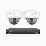 HZ804 - 4K 4-kanals PoE-övervakningssystem med 2 kameror, 4× optisk zoom, motoriserat varifokalobjektiv (2,8–12 mm), smart dubbelljus-nattsyn, rörelsedetektering 2.0, inbyggd mikrofon, siren och blixtlarm, uppgraderad version