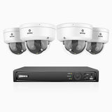 HZ804 - 4K 4-kanals PoE-övervakningssystem med 4 kameror, 4× optisk zoom, motoriserat varifokalobjektiv (2,8–12 mm), smart dubbelljus-nattsyn, rörelsedetektering 2.0, inbyggd mikrofon, siren och blixtlarm, uppgraderad version