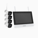 WTL300 - 3 MP Super HD 4-kanals trådlöst övervakningssystem med 4 kameror och 7-tumsskärm, rörelsedetektering, tvåvägsljud, IR-nattseende, fungerar med Alexa