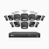 H500P - 3K 16 Channel 12 Cameras PoE Security System, Color & IR Night Vision, 3072*1728 Resolution, f/1.6 Aperture (0.005 Lux), Human & Vehicle Detection, Built-in Microphone,IP67