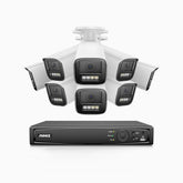HZ804 - 4K 16-kanals PoE-övervakningssystem med 8 kameror, 4× optisk zoom, motoriserat varifokalobjektiv (2,8–12 mm), smart dubbelljus-nattsyn, rörelsedetektering 2.0, inbyggd mikrofon, siren och blixtlarm, uppgraderad version