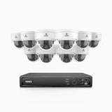 HZ804 - 4K 16-kanals PoE-övervakningssystem med 10 kameror, 4× optisk zoom, motoriserat varifokalobjektiv (2,8–12 mm), smart dubbelljus-nattsyn, rörelsedetektering 2.0, inbyggd mikrofon, siren och blixtlarm, uppgraderad version