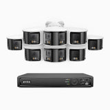 FDH800 - 4K 16-kanals PoE-övervakningssystem med 8 dubbellinskameror, sömlös 180° panoramavy, 77° vertikalt synfält, smart färgnattseende, aktiv avskräckning och tvåvägsljud