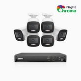 NightChroma™ NCK500 - 3K 8-kanals PoE-övervakningssystem med 6 kameror, Acme-färgnattseende, f/1,0 superbländare, aktiv justering, inbyggd mikrofon, IP67, hölje helt i metall