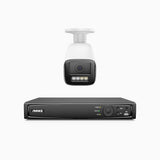 HZ804 - 4K 8-kanals PoE-övervakningssystem med 1 kamera, 4× optisk zoom, motoriserat varifokalobjektiv (2,8–12 mm), smart dubbelljus-nattsyn, rörelsedetektering 2.0, inbyggd mikrofon, siren och blixtlarm, uppgraderad version