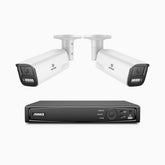 HZ804 - 4K 8-kanals PoE-övervakningssystem med 2 kameror, 4× optisk zoom, motoriserat varifokalobjektiv (2,8–12 mm), smart dubbelljus-nattsyn, rörelsedetektering 2.0, inbyggd mikrofon, siren och blixtlarm, uppgraderad version