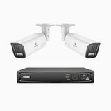 HZ804 - 4K 8-kanals PoE-övervakningssystem med 2 kameror, 4× optisk zoom, motoriserat varifokalobjektiv (2,8–12 mm), smart dubbelljus-nattsyn, rörelsedetektering 2.0, inbyggd mikrofon, siren och blixtlarm, uppgraderad version