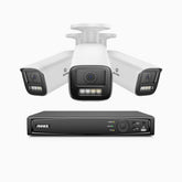 HZ804 - 4K 8-kanals PoE-övervakningssystem med 3 kameror, 4× optisk zoom, motoriserat varifokalobjektiv (2,8–12 mm), smart dubbelljus-nattsyn, rörelsedetektering 2.0, inbyggd mikrofon, siren och blixtlarm, uppgraderad version