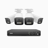 HZ804 - 4K 8-kanals PoE-övervakningssystem med 4 kameror, 4× optisk zoom, motoriserat varifokalobjektiv 2,8–12 mm, smart dubbelljus-nattsyn, rörelsedetektering 2.0, inbyggd mikrofon, siren och blixtlarm, uppgraderad version