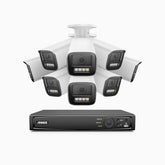 HZ804 - 4K 8-kanals PoE-övervakningssystem med 8 kameror, 4× optisk zoom, motoriserat varifokalobjektiv 2,8–12 mm, smart dubbelljus-nattsyn, rörelsedetektering 2.0, inbyggd mikrofon, siren och blixtlarm, uppgraderad version