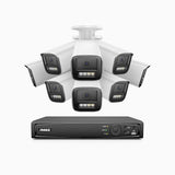 HZ804 - 4K 8-kanals PoE-övervakningssystem med 8 kameror, 4× optisk zoom, motoriserat varifokalobjektiv 2,8–12 mm, smart dubbelljus-nattsyn, rörelsedetektering 2.0, inbyggd mikrofon, siren och blixtlarm, uppgraderad version