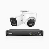 H1200 - 4K 12MP 8-kanals PoE-övervakningssystem med 1 bulletkamera och 1 turretkamera, färg- och IR-nattsyn, smart person- och fordonsdetektering, H.265+, inbyggd mikrofon, lokal lagring upp till 512 GB, IP67