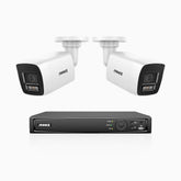 H1200 - 4K 12MP 8-kanals PoE-övervakningssystem med 2 kameror, färg- och IR-nattsyn, smart person- och fordonsdetektering, H.265+, inbyggd mikrofon, lokal lagring upp till 512 GB, IP67