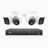H1200 - 4K 12MP 8-kanals PoE-övervakningssystem med 2 bulletkameror och 2 turretkameror, färg- och IR-nattsyn, smart person- och fordonsdetektering, H.265+, inbyggd mikrofon, IP67