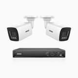 H1200 - 4K 12MP 8-kanals PoE-övervakningssystem med 2 kameror, färg- och IR-nattsyn, smart person- och fordonsdetektering, H.265+, inbyggd mikrofon, lokal lagring upp till 512 GB, IP67