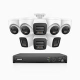 H1200 - 4K 12MP 8-kanals PoE-övervakningssystem med 4 bulletkameror och 4 turretkameror, färg- och IR-nattsyn, smart person- och fordonsdetektering, H.265+, inbyggd mikrofon, lokal lagring upp till 512 GB, IP67