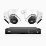H1200 - 4K 12MP 8-kanals PoE-övervakningssystem med 4 kameror, färg- och IR-nattsyn, smart person- och fordonsdetektering, H.265+, inbyggd mikrofon, lokal lagring upp till 512 GB, IP67