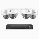 HZ804 - 4K 8-kanals PoE-övervakningssystem med 4 kameror, 4× optisk zoom, motoriserat varifokalobjektiv 2,8–12 mm, smart dubbelljus-nattsyn, rörelsedetektering 2.0, inbyggd mikrofon, siren och blixtlarm, uppgraderad version