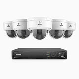 HZ804 - 4K 8-kanals PoE-övervakningssystem med 5 kameror, 4× optisk zoom, motoriserat varifokalobjektiv (2,8–12 mm), smart dubbelljus-nattsyn, rörelsedetektering 2.0, inbyggd mikrofon, siren och blixtlarm, uppgraderad version