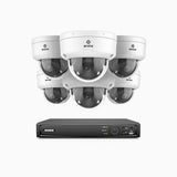 HZ804 - 4K 8-kanals PoE-övervakningssystem med 6 kameror, 4× optisk zoom, motoriserat varifokalobjektiv 2,8–12 mm, smart dubbelljus-nattsyn, rörelsedetektering 2.0, inbyggd mikrofon, siren och blixtlarm, uppgraderad version