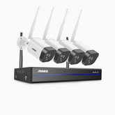 WS300 - 2K Super HD 8-kanals trådlöst Wi-Fi-övervakningssystem med 4 kameror, inbyggd mikrofon, persondetektering, kompatibelt med Alexa