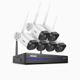 WS300 - 2K Super HD 8-kanals trådlöst Wi-Fi-övervakningssystem med 6 kameror, inbyggd mikrofon, persondetektering, kompatibelt med Alexa