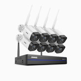 WS300 - 2K Super HD 8-kanals trådlöst Wi-Fi-övervakningssystem med 8 kameror, inbyggd mikrofon, persondetektering, kompatibelt med Alexa