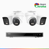 NightChroma™ NCK800 - 4K 8-kanals PoE-övervakningssystem med 2 bullet- och 2 turretkameror, f/1,0 superbländare, färgnattseende, 2-kanals 4K-avkodning, person- och fordonsdetektering, intelligent beteendeanalys, inbyggd mikrofon, 124° synfält