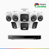 NightChroma™ NCK800 - 4K 8-kanals PoE-övervakningssystem med 4 bullet- och 4 turretkameror, f/1,0 superbländare, färgnattseende, 2-kanals 4K-avkodning, person- och fordonsdetektering, intelligent beteendeanalys, inbyggd mikrofon, 124° synfält