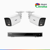 NightChroma™ NCK800 - 4K 8-kanals PoE-övervakningssystem med 2 kameror, f/1,0 superbländare, färgnattseende, 2-kanals 4K-avkodning, person- och fordonsdetektering, intelligent beteendeanalys, inbyggd mikrofon, 124° synfält, hölje helt i metall