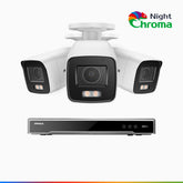 NightChroma™ NCK800 - 4K 8-kanals PoE-övervakningssystem med 3 kameror, f/1,0 superbländare, färgnattseende, 2-kanals 4K-avkodning, person- och fordonsdetektering, intelligent beteendeanalys, inbyggd mikrofon, 124° synfält, hölje helt i metall