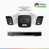 NightChroma™ NCK800 - 4K 8-kanals PoE-övervakningssystem med 3 kameror, f/1,0 superbländare, färgnattseende, 2-kanals 4K-avkodning, person- och fordonsdetektering, intelligent beteendeanalys, inbyggd mikrofon, 124° synfält, hölje helt i metall