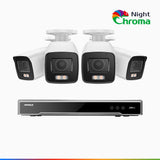 NightChroma™ NCK800 - 4K 8-kanals PoE-övervakningssystem med 4 kameror, f/1,0 superbländare, färgnattseende, 2-kanals 4K-avkodning, person- och fordonsdetektering, intelligent beteendeanalys, inbyggd mikrofon, 124° synfält, hölje helt i metall