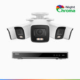 NightChroma™ NCK800 - 4K 8-kanals PoE-övervakningssystem med 5 kameror, f/1,0 superbländare, färgnattseende, 2-kanals 4K-avkodning, person- och fordonsdetektering, intelligent beteendeanalys, inbyggd mikrofon, 124° synfält, hölje helt i metall