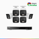 NightChroma™ NCK800 - 4K 8-kanals PoE-övervakningssystem med 6 kameror, f/1,0 superbländare, färgnattseende, 2-kanals 4K-avkodning, person- och fordonsdetektering, intelligent beteendeanalys, inbyggd mikrofon, 124° synfält, hölje helt i metall