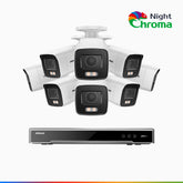 NightChroma™ NCK800 - 4K 8-kanals PoE-övervakningssystem med 8 kameror, f/1,0 superbländare, färgnattseende, 2-kanals 4K-avkodning, person- och fordonsdetektering, intelligent beteendeanalys, inbyggd mikrofon, 124° synfält, hölje helt i metall