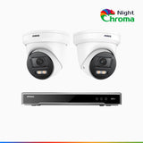 NightChroma™ NCK800 - 4K 8-kanals PoE-övervakningssystem med 2 kameror, f/1,0 superbländare, färgnattseende, 2-kanals 4K-avkodning, person- och fordonsdetektering, intelligent beteendeanalys, inbyggd mikrofon, 124° synfält, hölje helt i metall