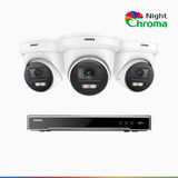 NightChroma™ NCK800 - 4K 8-kanals PoE-övervakningssystem med 3 kameror, f/1,0 superbländare, färgnattseende, 2-kanals 4K-avkodning, person- och fordonsdetektering, intelligent beteendeanalys, inbyggd mikrofon, 124° synfält, hölje helt i metall